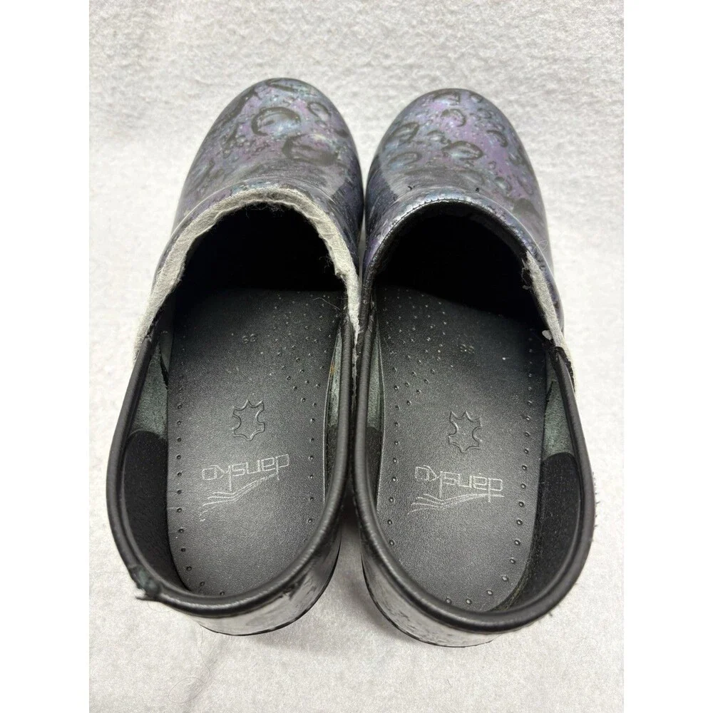 DANSKO Clog Black Gray Iridescent Patent Leather Slip-On Shoe Women's EU 38 US 8